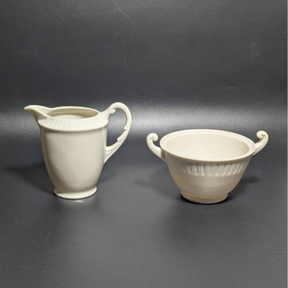 Syracuse China Shelledge Cream Sugar Bowl & Creamer Vintage Porcelain Elegant - Picture 3 of 16